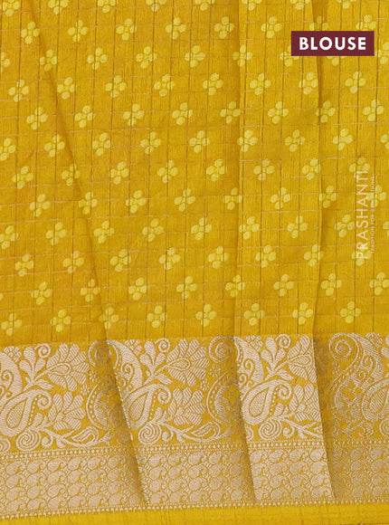 Semi dola saree violet and yellow with allover zari checks & pichwai prints and zari woven border