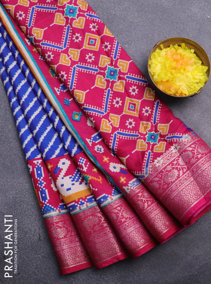 Semi dola saree blue and pink with allover leheriya style prints and zari woven border