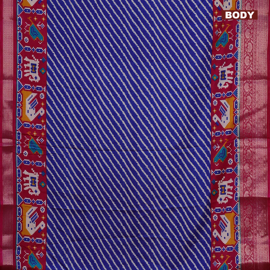 Semi dola saree blue and pink with allover leheriya style prints and zari woven border