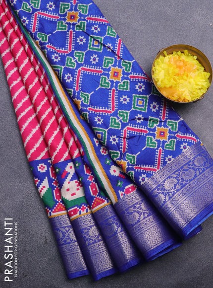 Semi dola saree pink and blue with allover leheriya style prints and zari woven border