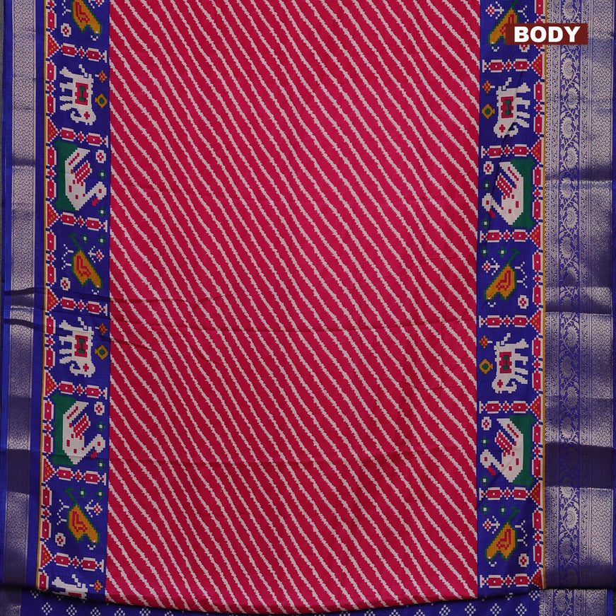 Semi dola saree pink and blue with allover leheriya style prints and zari woven border