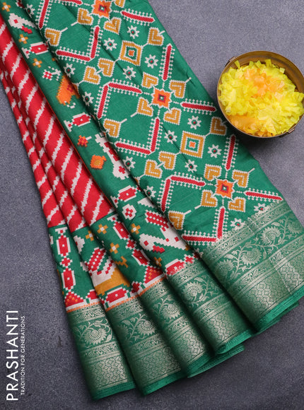 Semi dola saree red and green with allover leheriya style prints and zari woven border