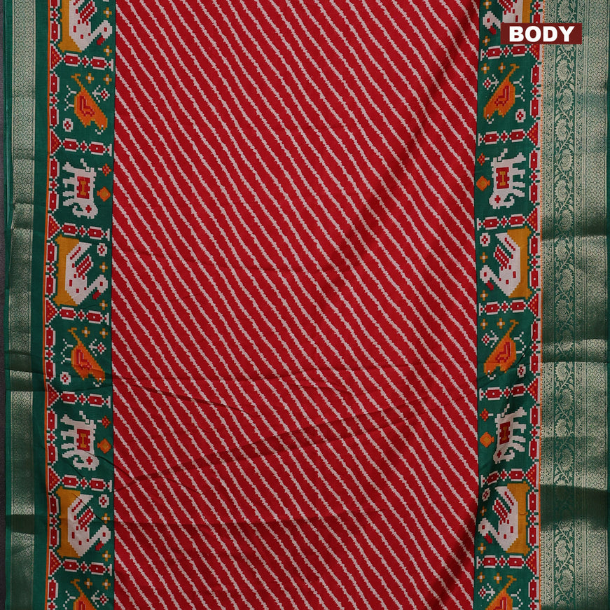 Semi dola saree red and green with allover leheriya style prints and zari woven border