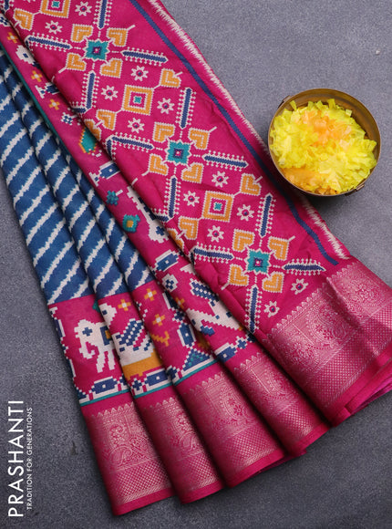 Semi dola saree peacock blue and pink with allover leheriya style prints and zari woven border