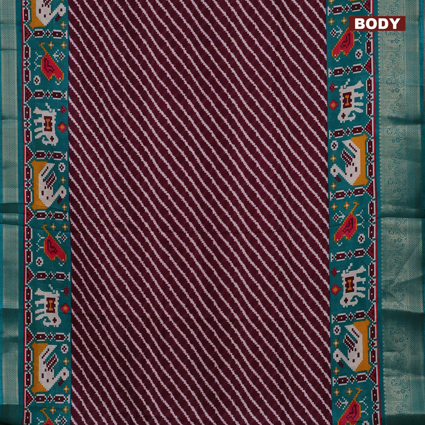 Semi dola saree wine shade and teal green with allover leheriya style prints and zari woven border