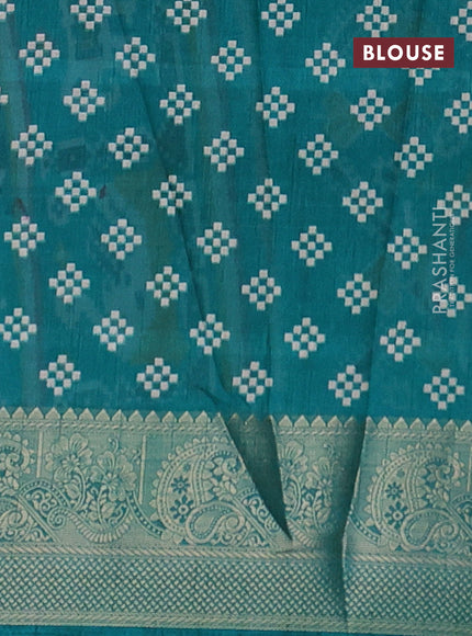 Semi dola saree wine shade and teal green with allover leheriya style prints and zari woven border