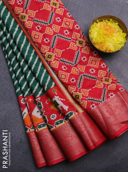 Semi dola saree green and red with allover leheriya style prints and zari woven border