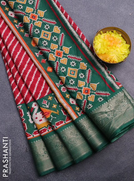 Semi dola saree maroon and green with allover leheriya style prints and zari woven border