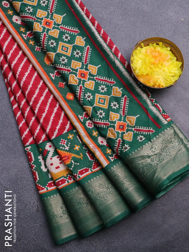 Semi dola saree maroon and green with allover leheriya style prints and zari woven border