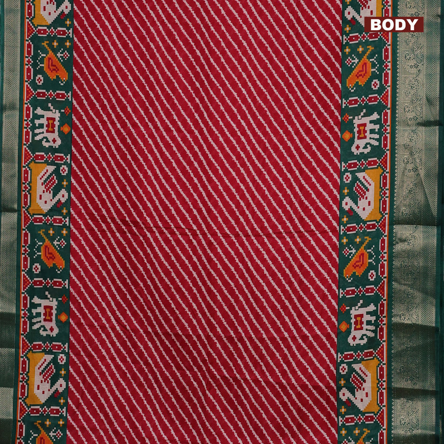 Semi dola saree maroon and green with allover leheriya style prints and zari woven border