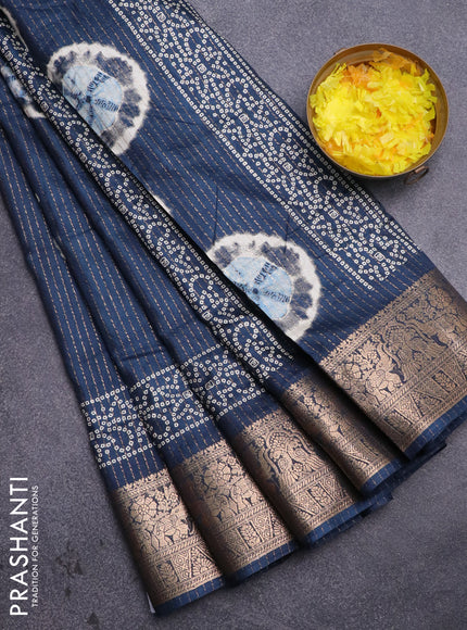 Semi dola saree dark peacock blue with allover zari weaves & butta prints and zari woven border