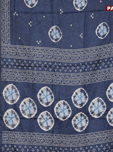 Semi dola saree dark peacock blue with allover zari weaves & butta prints and zari woven border