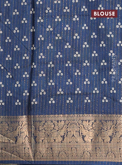 Semi dola saree dark peacock blue with allover zari weaves & butta prints and zari woven border