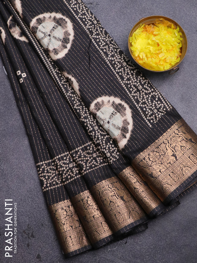 Semi dola saree black with allover zari weaves & butta prints and zari woven border