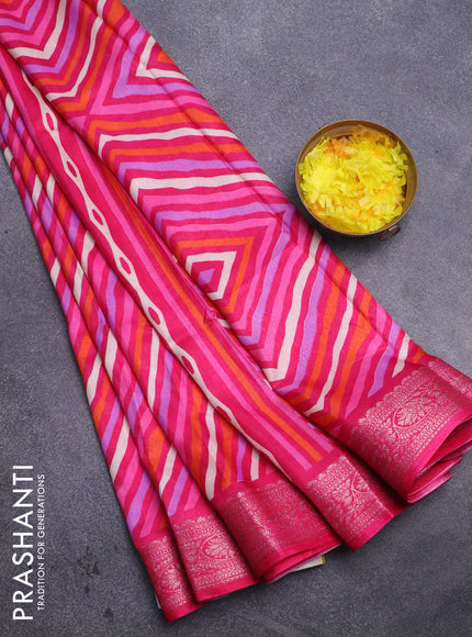 Semi dola saree multi colour and pink with allover leheriya style prints and zari woven border