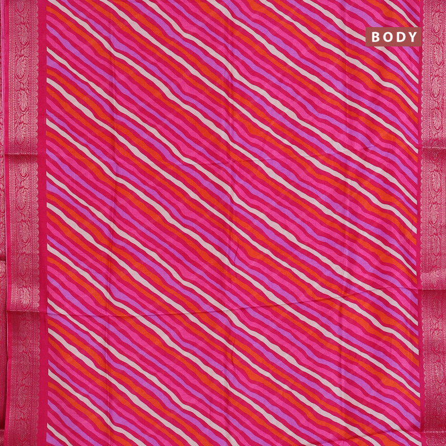 Semi dola saree multi colour and pink with allover leheriya style prints and zari woven border