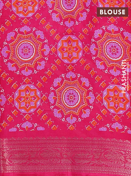 Semi dola saree multi colour and pink with allover leheriya style prints and zari woven border