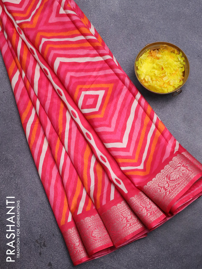 Semi dola saree multi colour and red with allover leheriya style prints and zari woven border