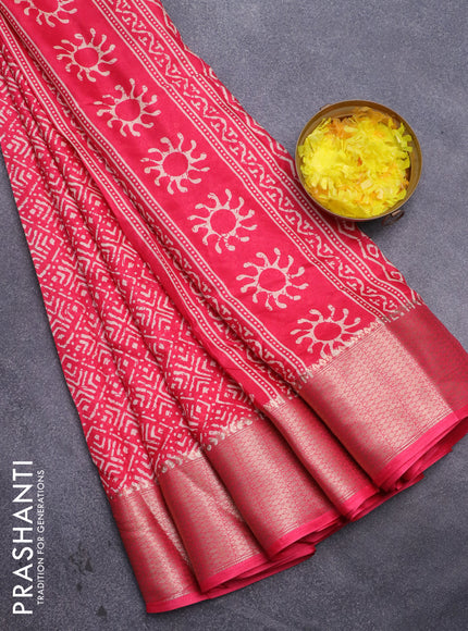 Semi dola saree pink with geometric prints and zari woven border