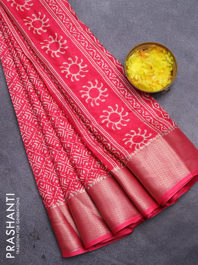 Semi dola saree pink with geometric prints and zari woven border