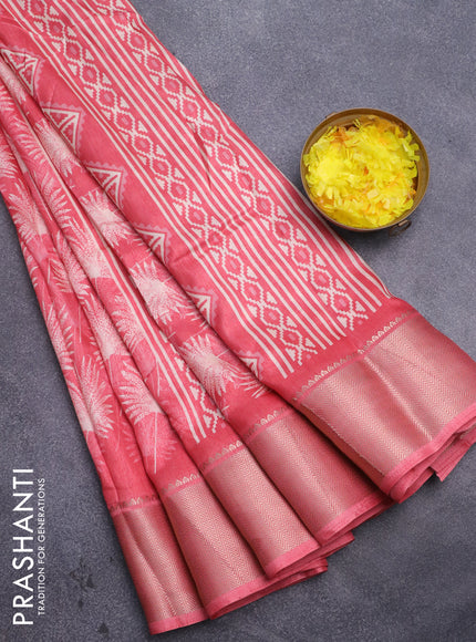 Semi dola saree pink shade with allover prints and zari woven border