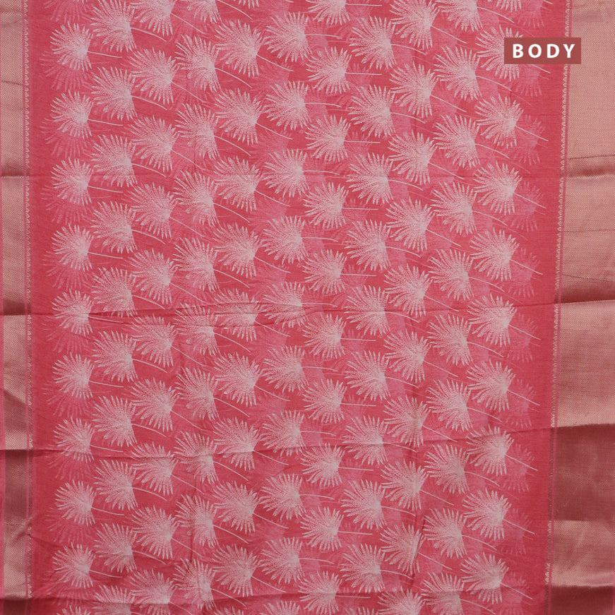 Semi dola saree pink shade with allover prints and zari woven border