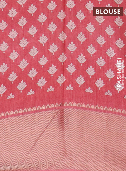 Semi dola saree pink shade with allover prints and zari woven border