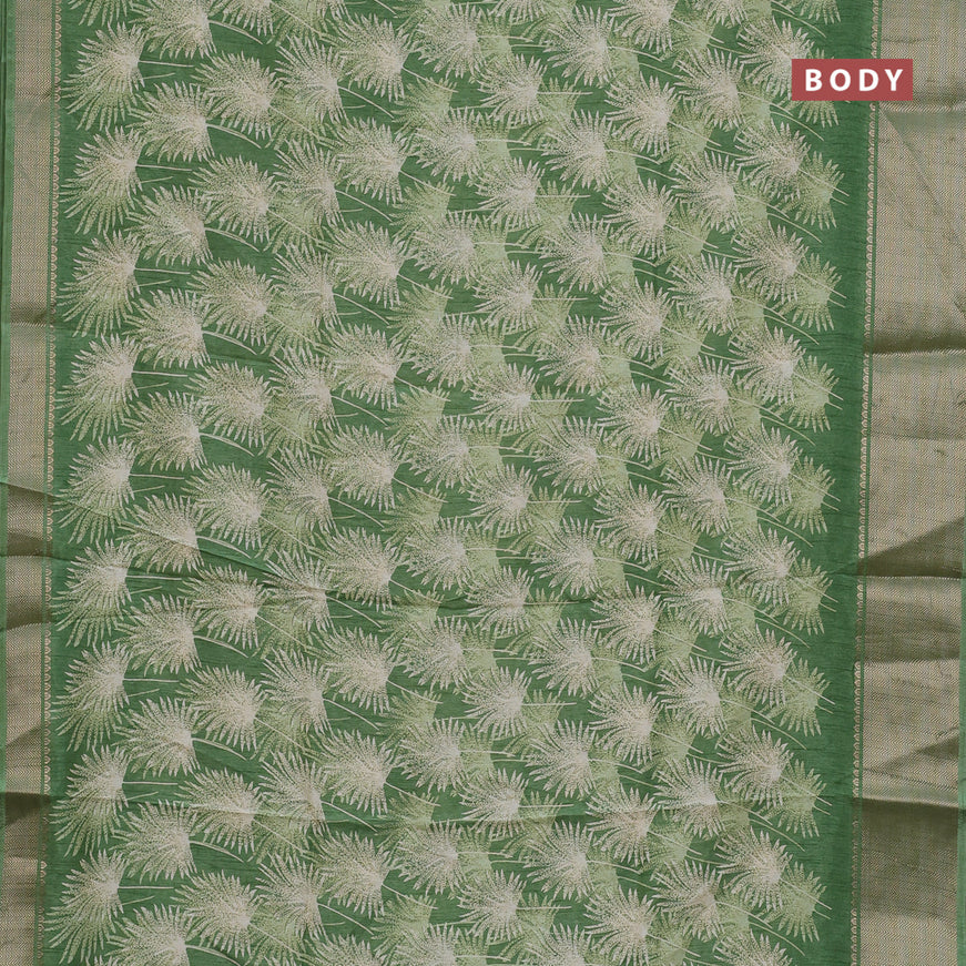 Semi dola saree green shade with allover prints and zari woven border