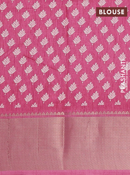 Semi dola saree pink shade with allover prints and zari woven border