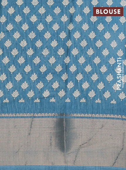 Semi dola saree blue shade with allover prints and zari woven border