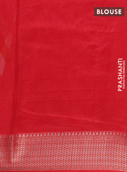 Semi dola saree cream and red with allover zig zag prints and zari woven border