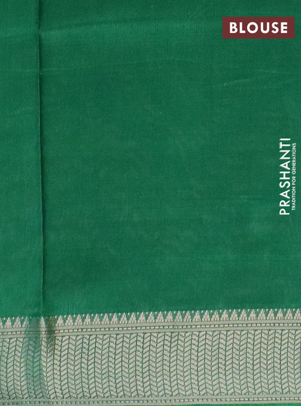 Semi dola saree off white and green with allover zig zag prints and zari woven border