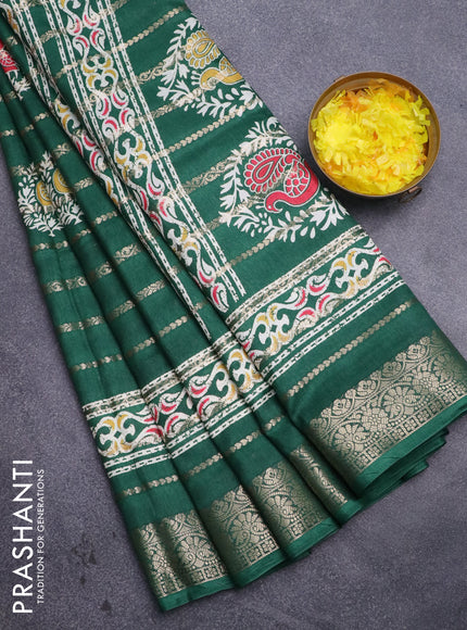 Semi dola saree green with allover zari weaves & floral digital butta prints and zari woven border