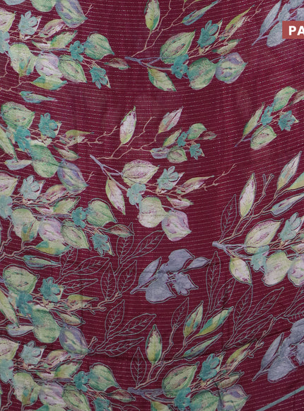 Semi dola saree wine shade with allover zari weaves & floral digital butta prints and zari woven border