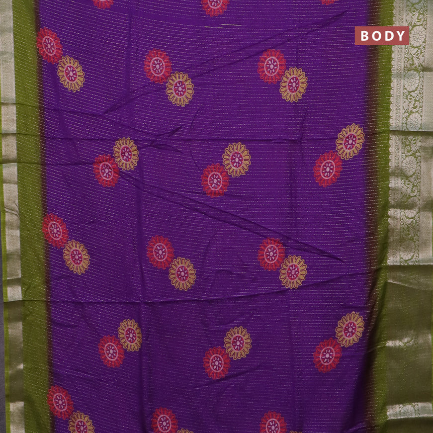 Semi dola saree violet and mehendi green with allover zari weaves & floral digital butta prints and zari woven border