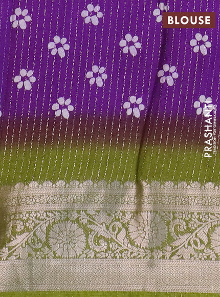 Semi dola saree violet and mehendi green with allover zari weaves & floral digital butta prints and zari woven border