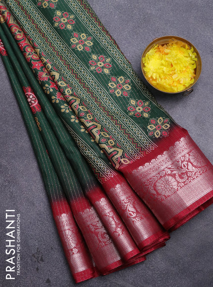 Semi dola saree green and maroon with allover zari weaves & floral digital butta prints and zari woven border