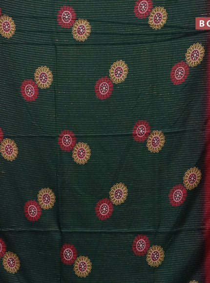 Semi dola saree green and maroon with allover zari weaves & floral digital butta prints and zari woven border