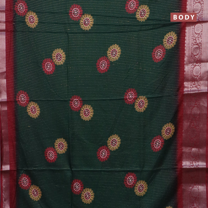 Semi dola saree green and maroon with allover zari weaves & floral digital butta prints and zari woven border