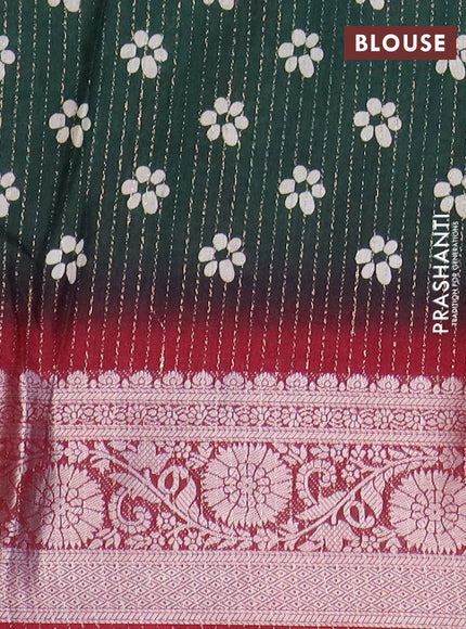 Semi dola saree green and maroon with allover zari weaves & floral digital butta prints and zari woven border