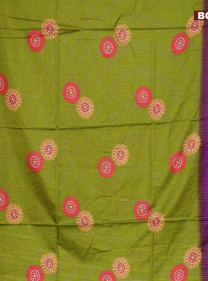 Semi dola saree mehendi green and violet with allover zari weaves & floral digital butta prints and zari woven border