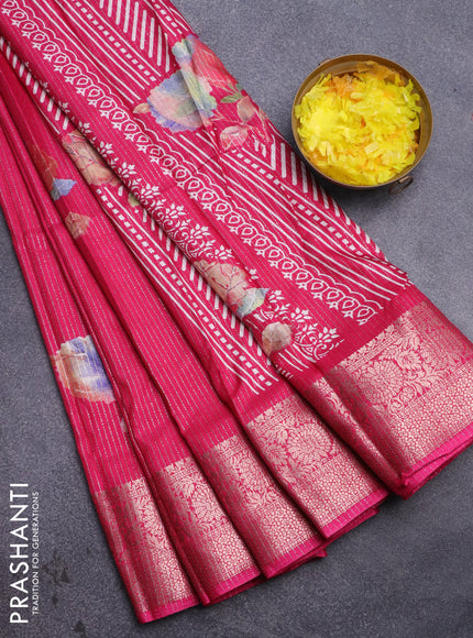 Semi dola saree pink with allover zari weaves & floral digital butta prints and zari woven border