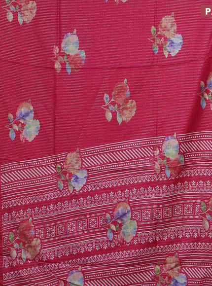 Semi dola saree pink with allover zari weaves & floral digital butta prints and zari woven border