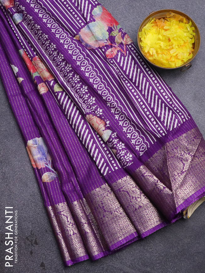 Semi dola saree violet with allover zari weaves & floral digital butta prints and zari woven border