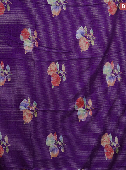 Semi dola saree violet with allover zari weaves & floral digital butta prints and zari woven border