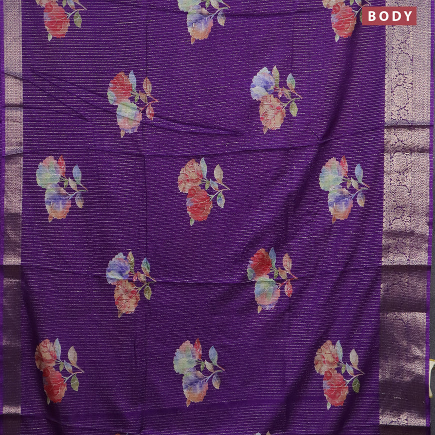 Semi dola saree violet with allover zari weaves & floral digital butta prints and zari woven border