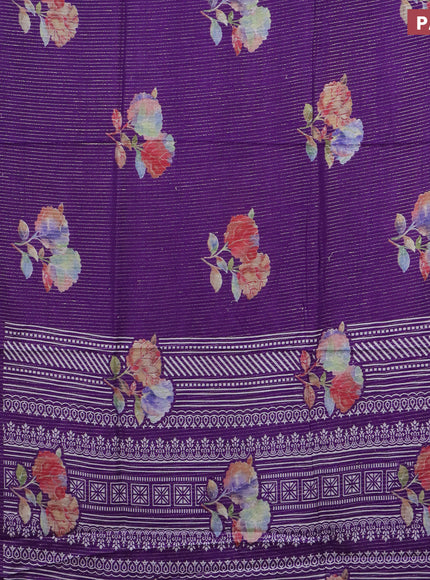 Semi dola saree violet with allover zari weaves & floral digital butta prints and zari woven border