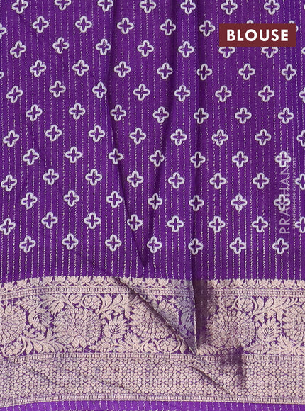 Semi dola saree violet with allover zari weaves & floral digital butta prints and zari woven border