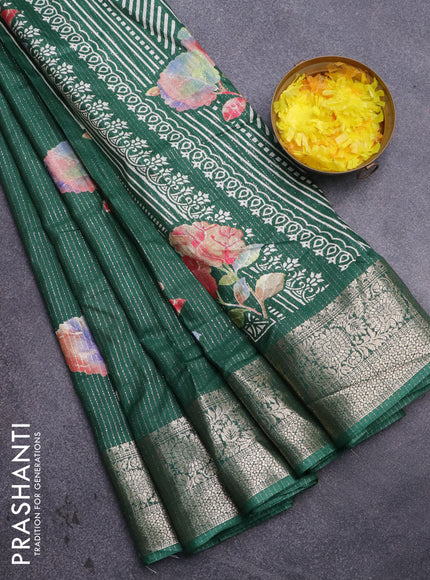 Semi dola saree green with allover zari weaves & floral digital butta prints and zari woven border