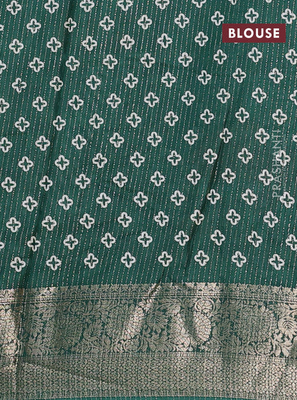 Semi dola saree green with allover zari weaves & floral digital butta prints and zari woven border